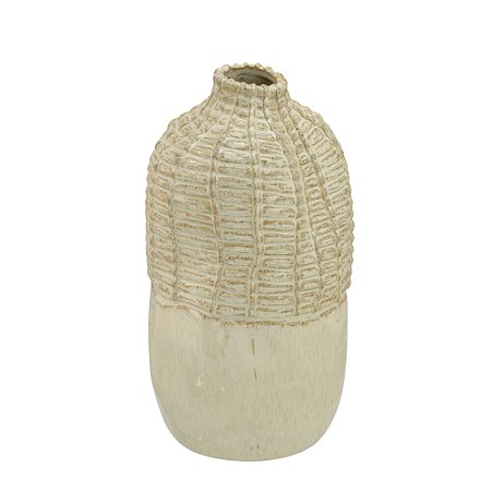 VASO DECORATIVO EM CERAMICA  BEGE E MARROM 30,5CM,