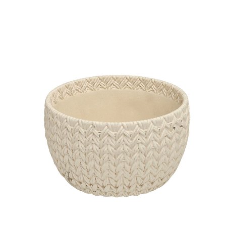CACHEPOT EM CERAMICA DECORATIVO MALHAS CREME 13X21CM