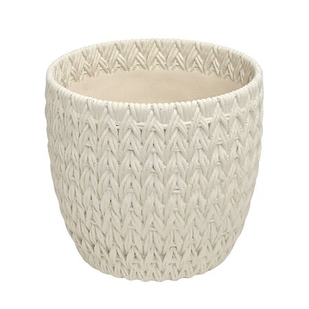 CACHEPOT DECORATIVO EM CERAMICA TRAMAS CREME 21,5X23CM