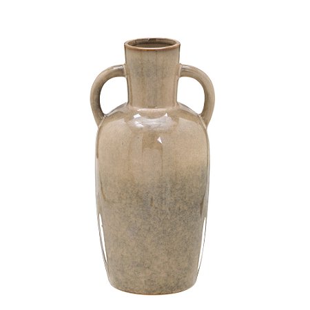 VASO DECORATIVO COM ALCAS EM CERAMICA CINZA E MARROM 27CM