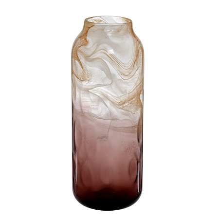 VASO DECORATIVO EM VIDRO  AMBAR E ROXO E TRANSPARENTE 39CM