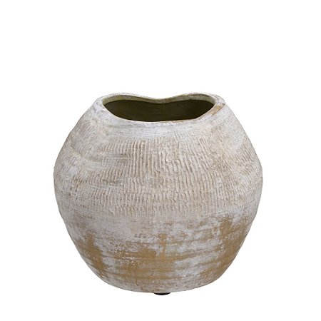 VASO DECORATIVO RUSTIC BRANCO E MARROM 20CM