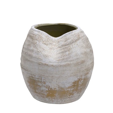 VASO DECORATIVO RUSTIC BRANCO E MARROM 23,5CM