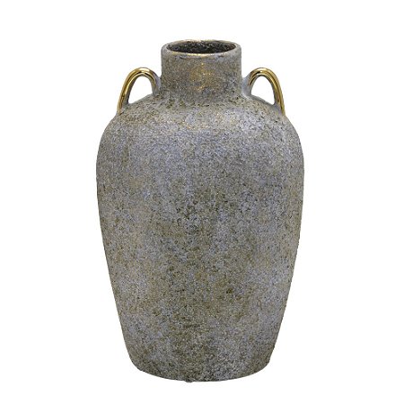 VASO DECORATIVO EM CERAMICA  BRONZE E CHUMBO COM ALCAS 28CM