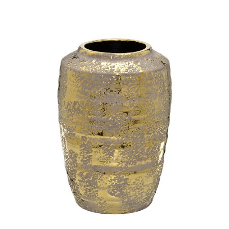VASO DECORATIVO EM CERAMICA NAS CORES DOURADO E MARROM 27CM