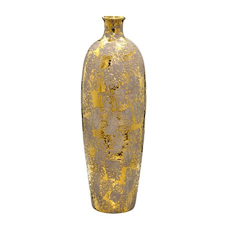 VASO GARRAFA DECORATIVO EM CERAMICA DOURADO E MARROM 53,50CM