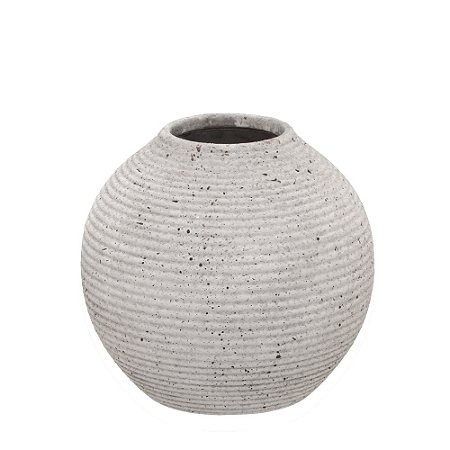 VASO DECORATIVO LINHAS EM CERAMICA  BRANCO E CINZA 18,5CM
