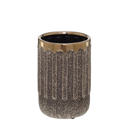 VASO DECORATIVO EM CERAMICA  BRONZE E MARROM22,5CM