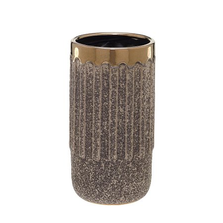 VASO DECORATIVO EM CERAMICA  BRONZE E MARROM 29,5CM