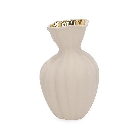 VASO EM CERAMICA BEGE E DOURADO NA PARTE INTERNA MART 29,5CM