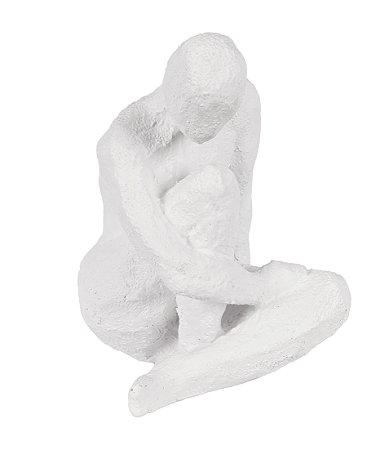 ESCULTURA DECORATIVA HUMANO EM RESINA BRANCO SENTADO 18CM