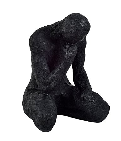 ESCULTURA DECORATIVA HUMANO SENTADO EM RESINA PRETO 24CM