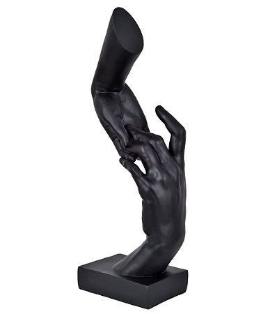 ESCULTURA DECORATIVA MAOS UNIDAS EM RESINA PRETO 35,5CM
