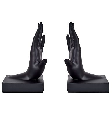 APARADOR DE LIVROS DECORATIVO MAOS EM RESINA PRETO C2 20,5CM
