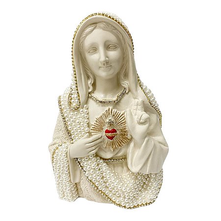 ESCULTURA SAGRADO CORACAO DE MARIA COM PEROLA DE 20CM RENOIR
