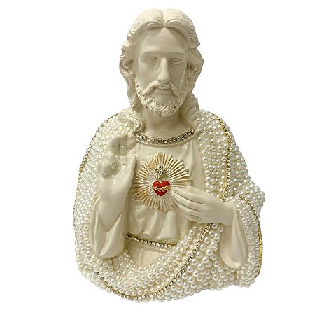 ESCULTURA SAGRADO CORACAO DE JESUS RENOIR COM PEROLA 20CM