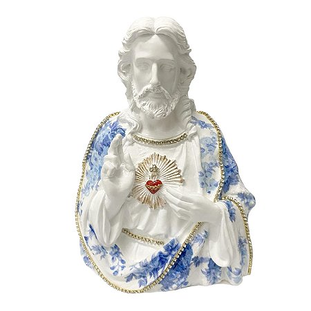 ESCULTURA SAGRADO CORACAO DE JESUS BRANC DECOUPADO AZUL 20CM