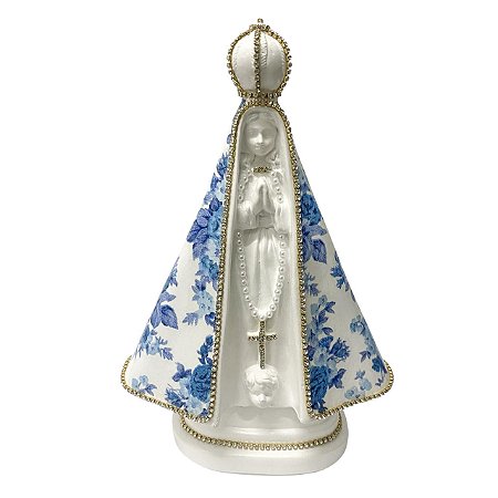 ESCULTURA NOSSA SRA APARECIDA BRANCA DECOUPADA AZUL 27,5CM