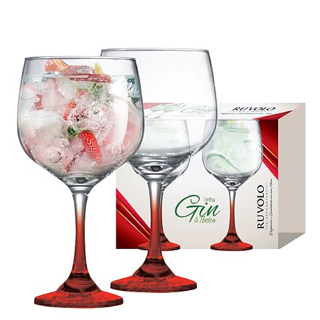KIT 2 TAÇA PARA GIN CLUB HASTE VERMELHA 690ml
