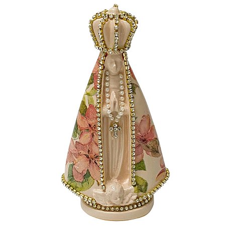 ESCULTURA NOSSA SRA APARECIDA DECOUPADA FLORAL DE 14,5CM