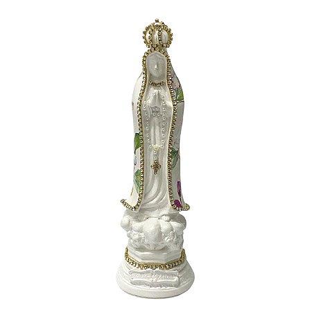 ESCULTURA NOSSA SRA DE FATIMA BRANCA DECOUPADA DE 20CM ROSA
