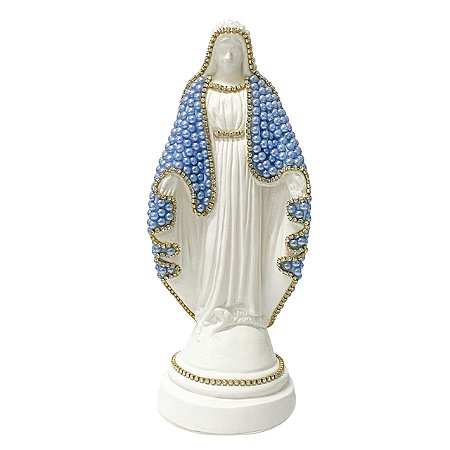 ESCULTURA NOSSA SRA DAS GRACAS BRANCA COM PEROLAS DE 20CM