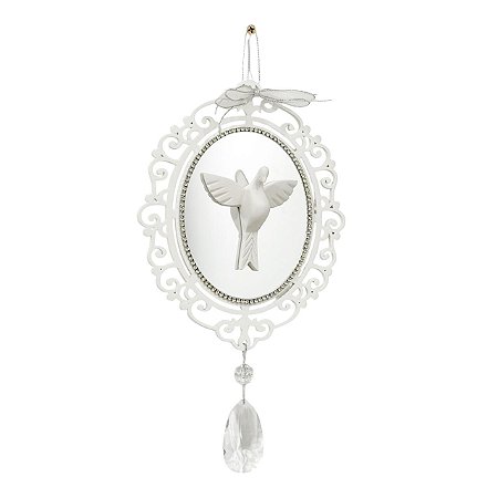 QUADRO OVAL ESPIRITO SANTO COM ESPELHO PRATA PINGENTE