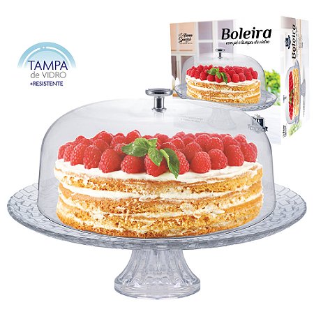 Boleira Com Pé E Tampa De Vidro Home Special para Sobremesas