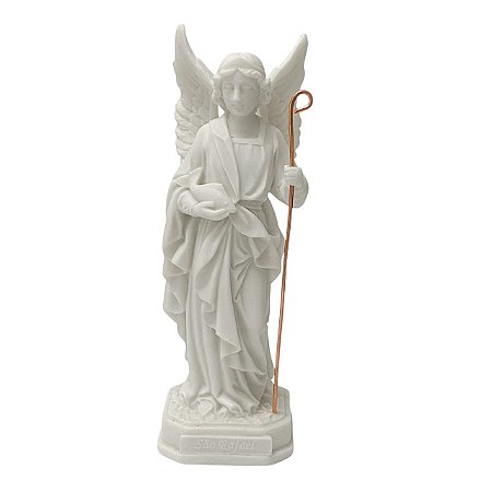 ESCULTURA DECORATIVA ARCANJO RAFAEL EM PO DE MARMORE 22CM