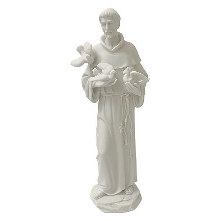 ESCULTURA SAO FRANCISCO DECOR PO DE MARMORE COM POMBOS 39CM