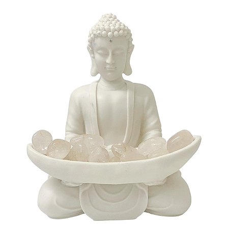 ESCULTURA LUMINARIA BUDA COM PEDRAS EM PO DE MARMORE 22,5CM