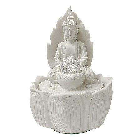 FONTE DECOR BUDA FOLHA NA LOTUS EM PO DE MARMORE BIVOLT 31CM