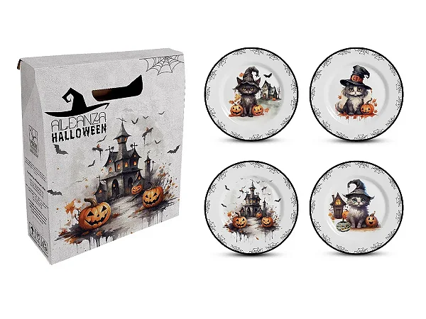 KIT 4 PECAS COLECIONAVEIS CUTE CATS HALLOWEEN ALLEANZA