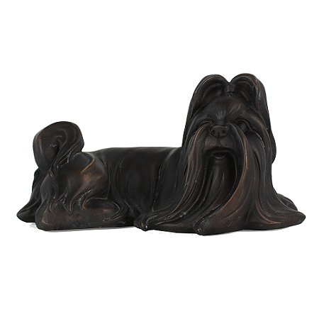 ESCULTURA CACHORRO DECORATIVO EM RESINA BRONZE 16CM