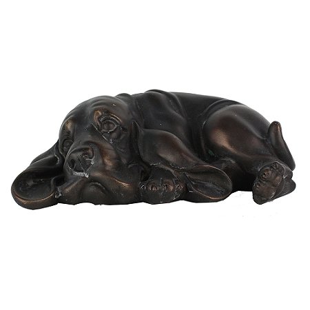 ESCULTURA CACHORRO DECORATIVO RESINA BRONZE E PRETO 15,4CM