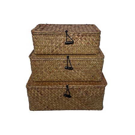 CONJUNTO DE CESTAS 30,5X21 CM EM FIBRA VEGETAL NATURAL 3PCS