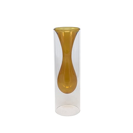 VASO DE VIDRO 23X7 CM DUPLO TRANSPARENTE E AMBAR