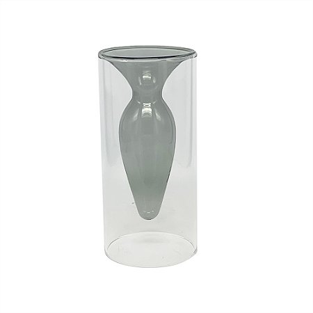 VASO DE VIDRO DUPLO 17X8 CM TRANSPARENTE E CINZA