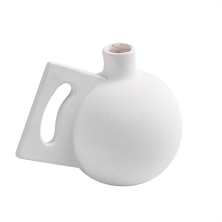 VASO DECORATIVO 15,5 CM DETALHE FORMAS RETAS EM CERAMICA BRANCO