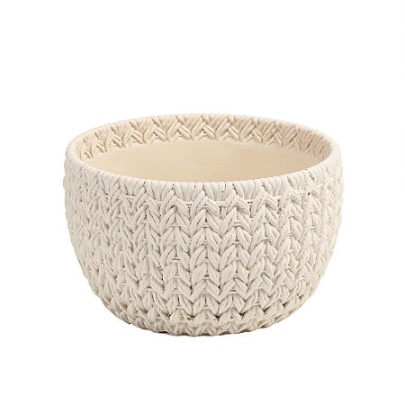 VASO DECORATIVO TRAMADO EM CIMENTO BRANCO 24X15 CM