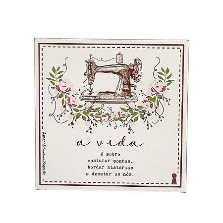 QUADRO BOX VIDA COSTURAR SONHOS EM MDF 20X20