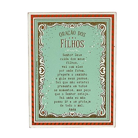 QUADRO BOX DECORATIVO ORACAO DOS FILHOS EM MDF 15x20