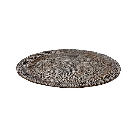 BANDEJA TRAMADA 21CM EM RESINA MARROM E BRANCO