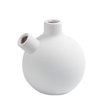 VASO DECORATIVO 11,5 CM  DETALHE FORMAS RETAS EM CERAMICA BRANCO