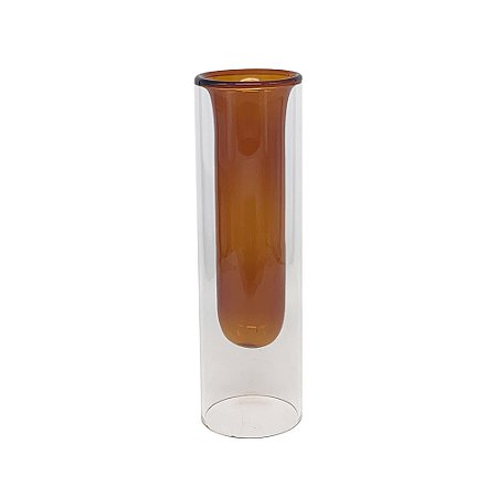 VASO DE VIDRO DUPLO TRANSPARENTE E AMBAR 20CM