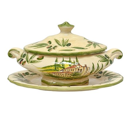 TERRINA MOLHEIRA TRAVESSA OLIVEIRAS CERAMICA LUIZ SALVADOR