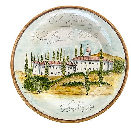 PRATO DE SOBREMESA EM CERAMICA VINHOS NOVOS LUIZ SALVADOR