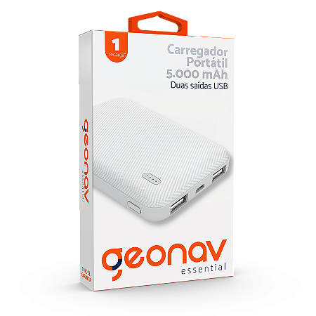 POWERBANK CARREGADOR PORTATIL UNIVERSAL 5000MA BRANCO GEONAV