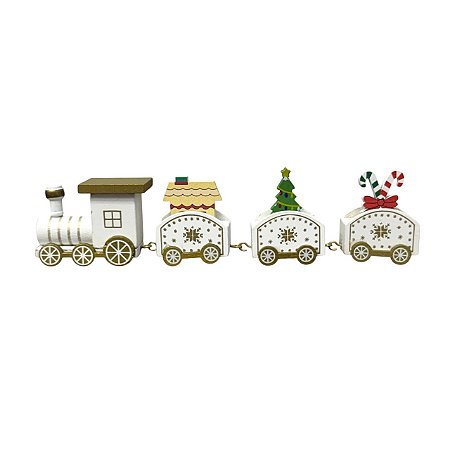 TREM DECORATIVO CANDY BRANCO EM MADEIRA 20X5CM