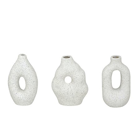 JOGO 3 VASOS DECORATIVOS CERÂMICA 13 CM BRANCO ESPRESSIONE